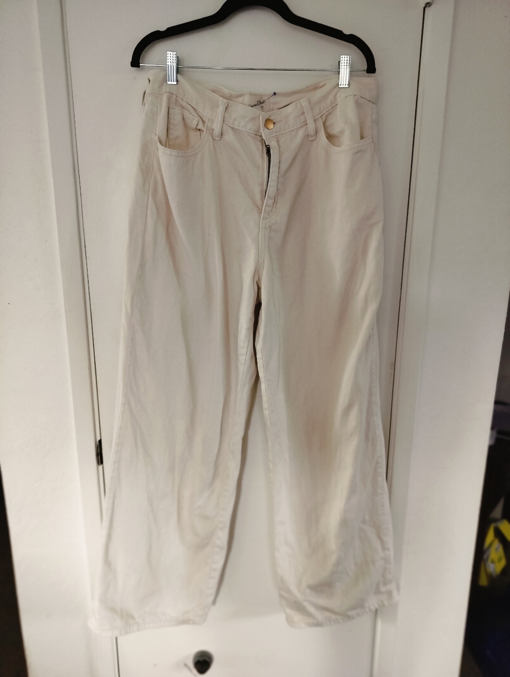 Universal Thread Relaxed Wide Leg Cream/Pale Yellow Size 12 100% Cotton Jeans